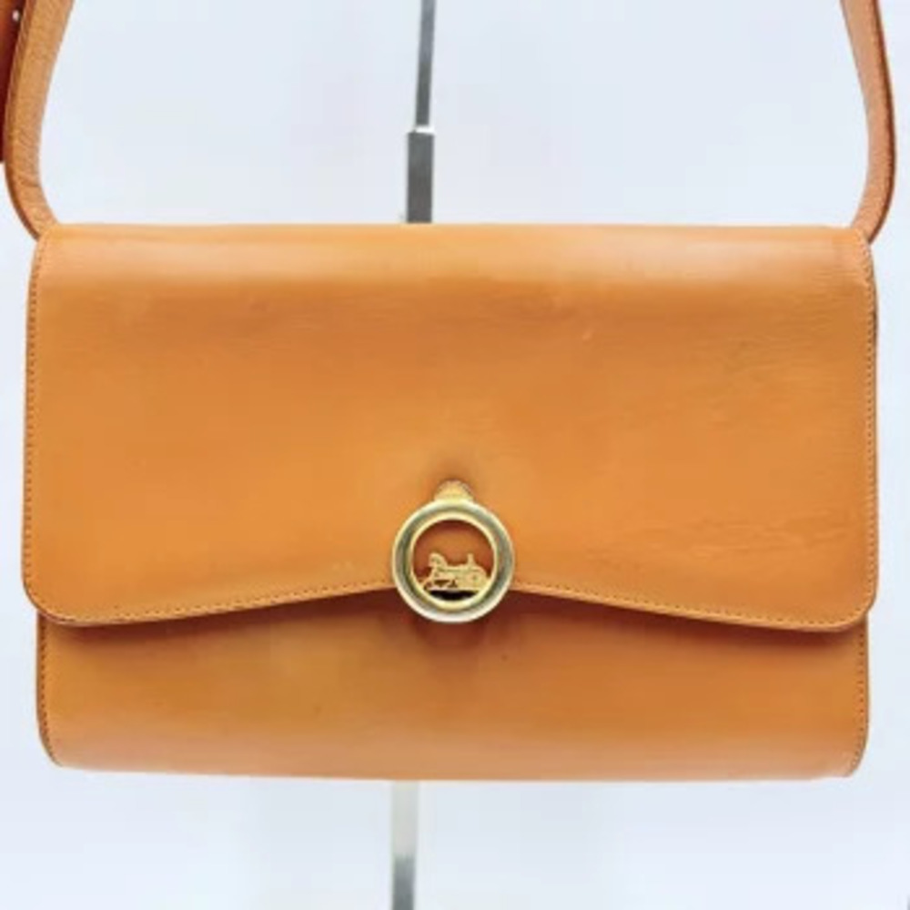 Celine Carriage Leather Flap Shoulder Bag Tan Brown